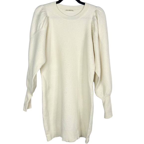 Ulla Johnson Medium M Cream Viviana Merino Wool Puff Sleeve Knit Sweater Dress - Picture 1 of 13